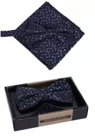 set motýlek a kapesníček tmavě modrý vzor