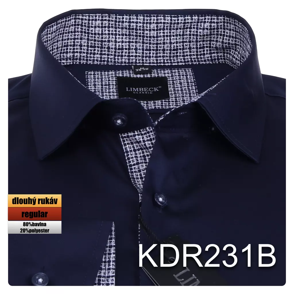 tmavě modrá košile s výraznými doplňky