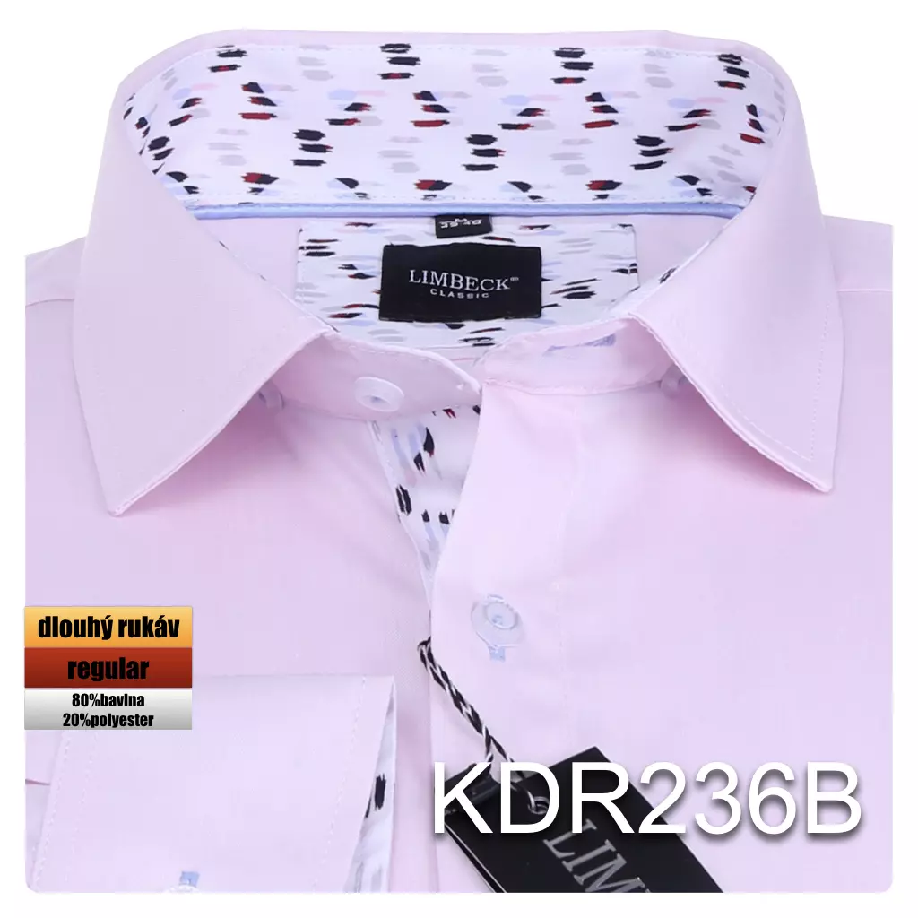 jemně růžová košile se zajímavými doplňky