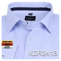 modrá košile společenská s tmavým pruhem v límci