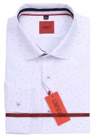 bílá košile s drobným vzorem a pruhem v límci
