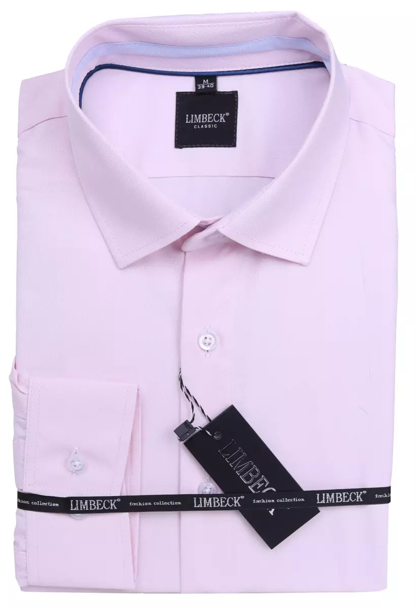 růžová košile s modrým pruhem v límci