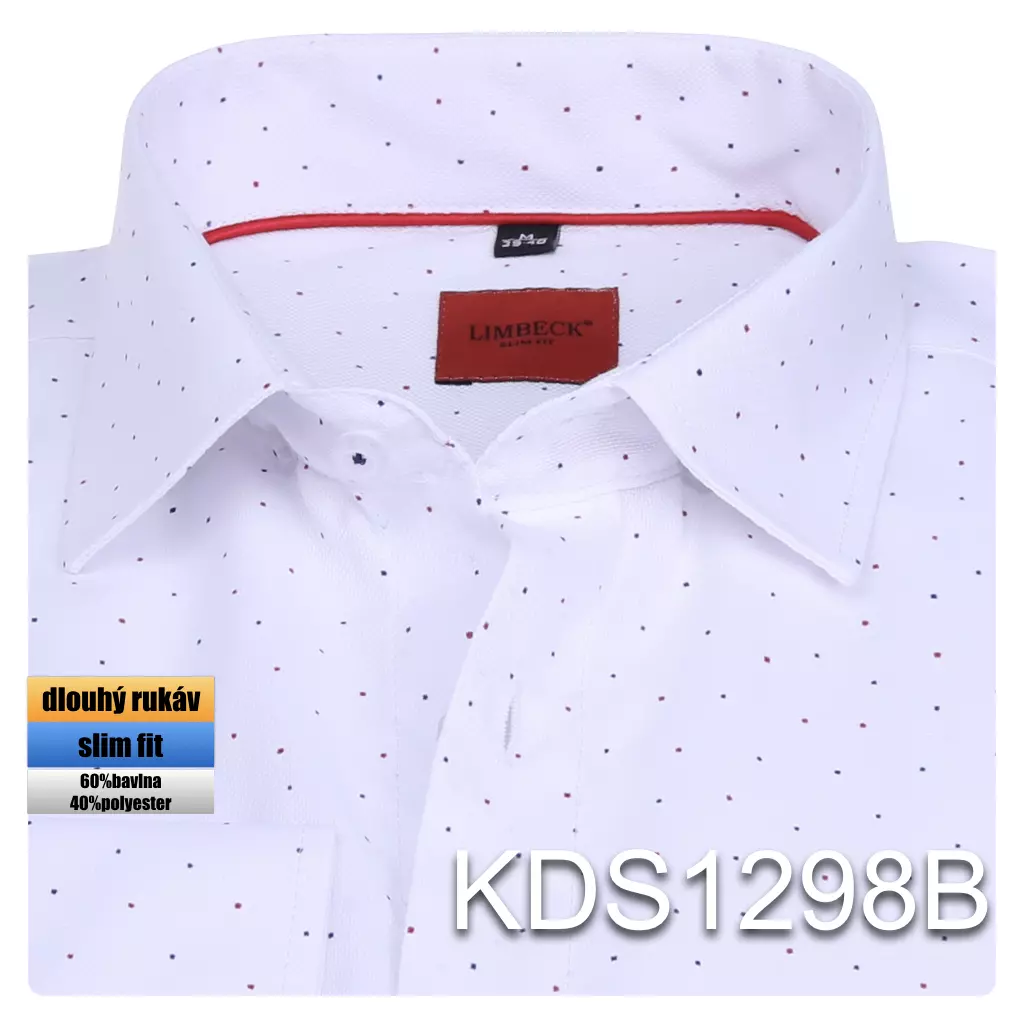 bílá košile s jemným vzorem a červenými doplňky