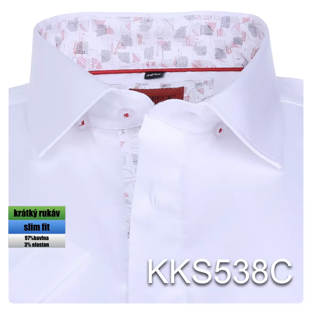 bílá košile s červenými doplňky