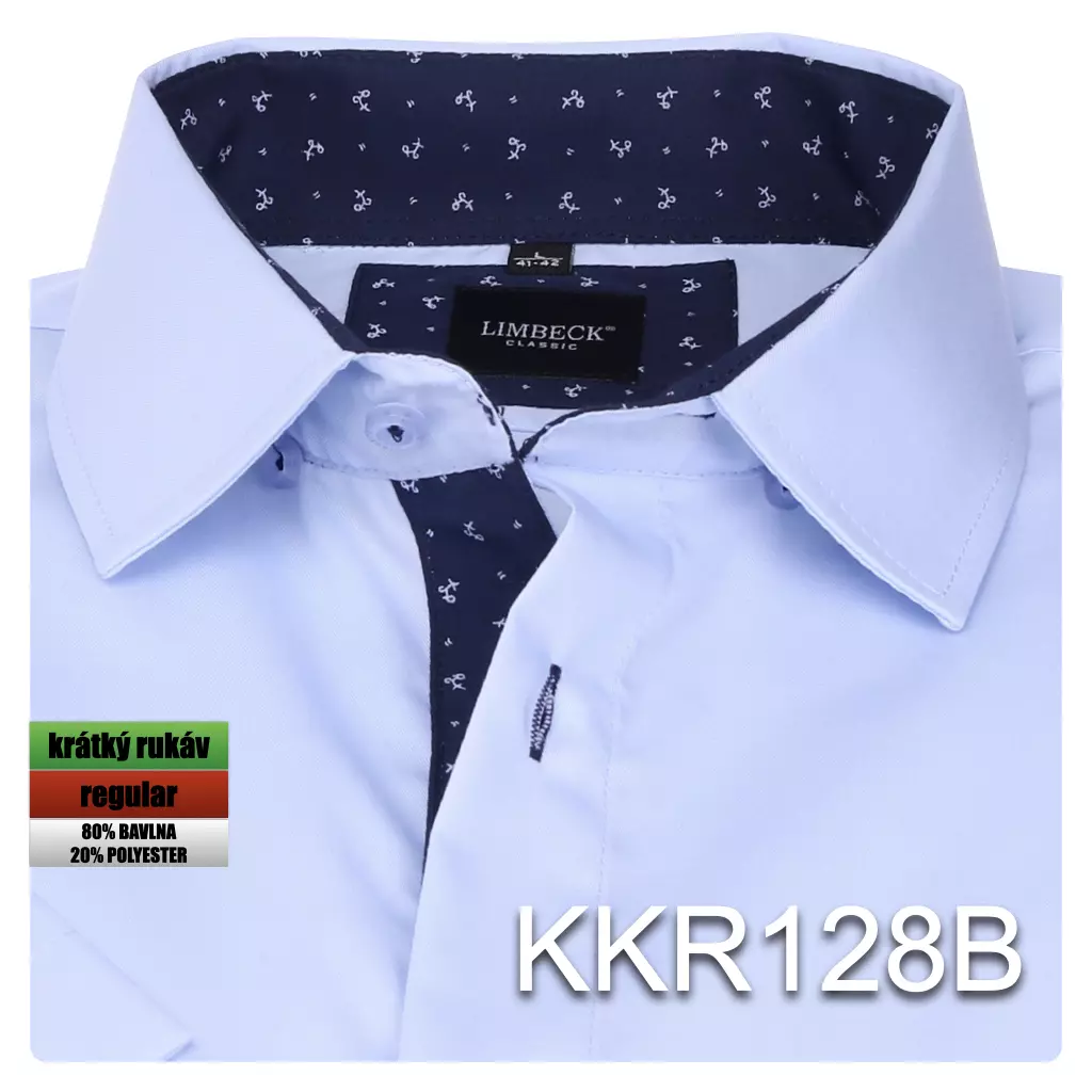 světle modrá košile s tmavými doplňky