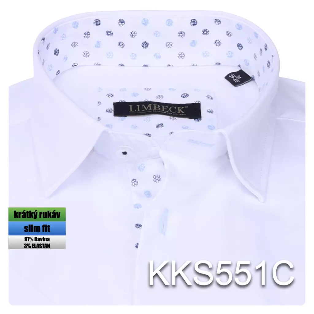 bílá košile s modrými doplňky