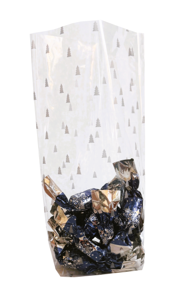 Sáček BOPP 145x235mm - křížové dno, potisk stříbrný stromeček