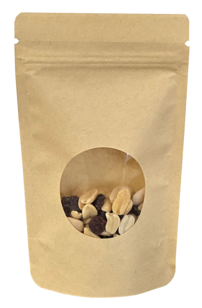 Uzaviratelný ZIP sáček Doypack | papír | s kruhovým okénkem