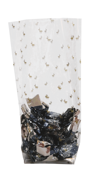 Sáček BOPP 145x235mm - křížové dno, potisk zlatý sobík