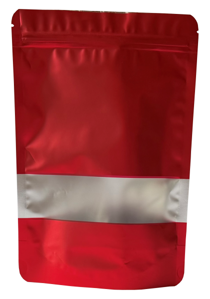 Uzaviratelný ZIP sáček Doypack | lesklý čevený | s okénkem