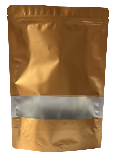 Uzaviratelný ZIP sáček Doypack | lesklý zlatý | s okénkem