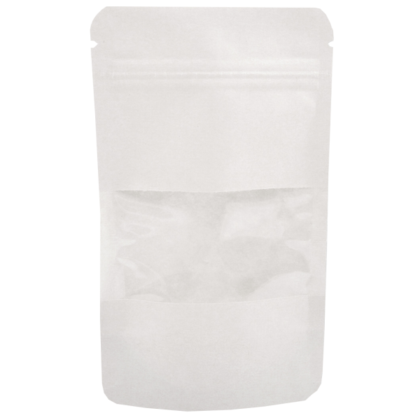 Uzaviratelný ZIP sáček Doypack | papír bílý | s okénkem