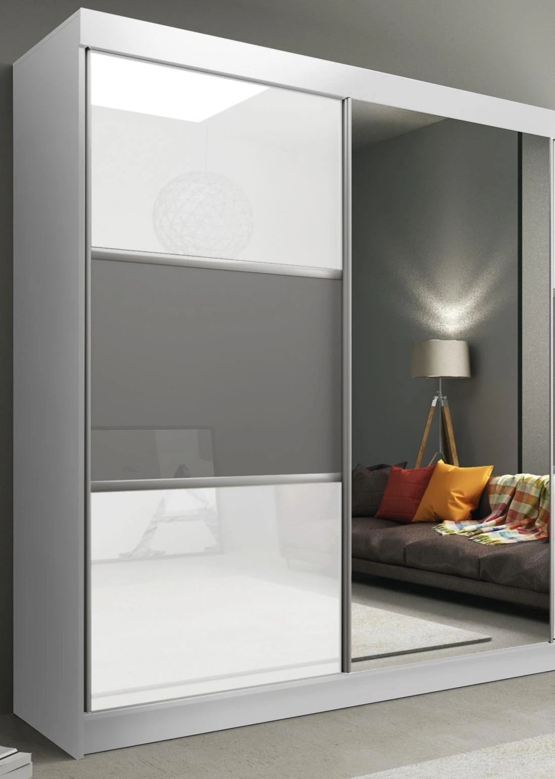 200 cm, bílá/bílé sklo