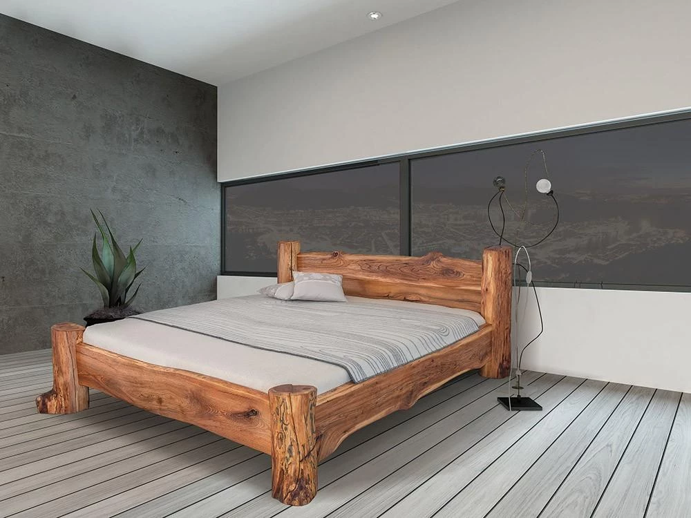 Masivní designová postel BELINDA s úložným prostorem z jilmového dřeva