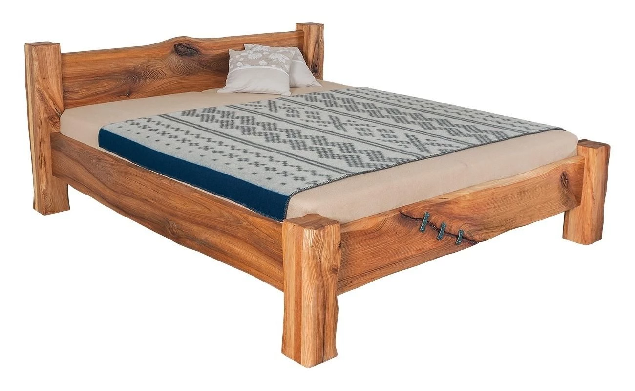 Masivní designová postel DANTINA s úložným prostorem z jilmového dřeva