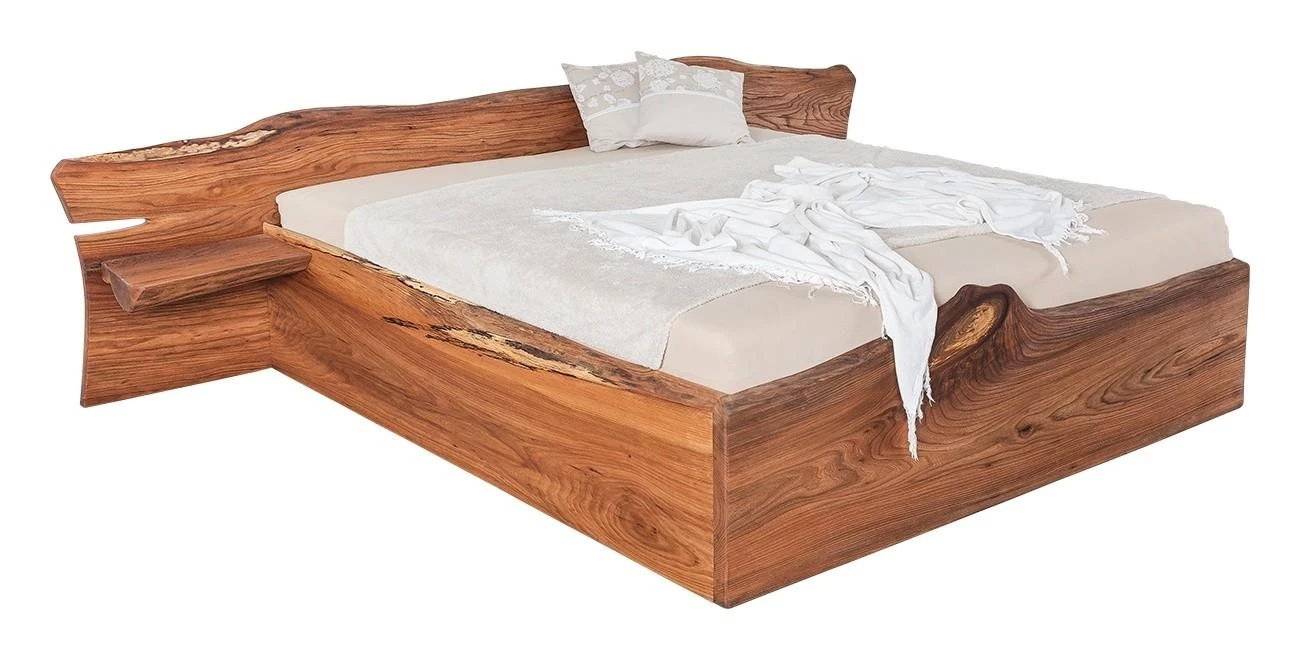 Masivní designová postel ELBIANA s úložným prostorem z jilmového dřeva