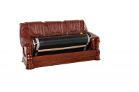 Rozkládací kožená sedací souprava Baron LUX 3R+1+1 - zelená s hnědým dřevem