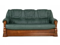 Rozkladacia kožená sedacia súprava Baron LUX 3R+1+1 - zelená s hnedým drevom