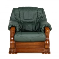 Kožená sedací souprava Baron LUX 3N+1+1 - zelená s hnědým dřevem