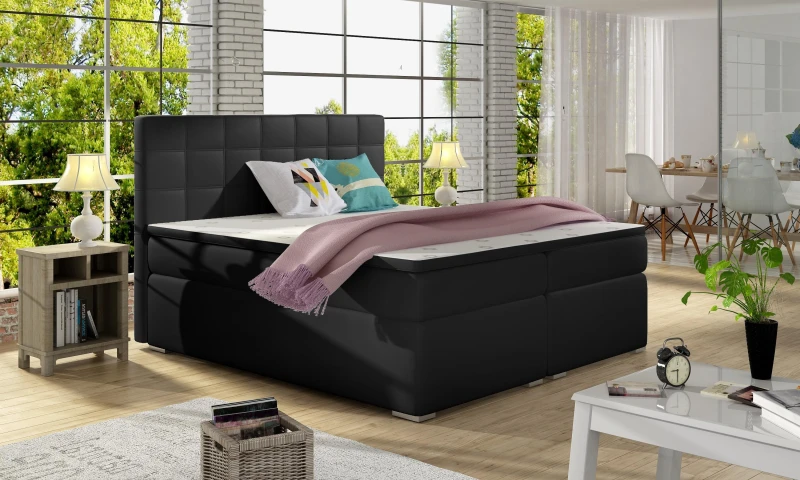 Postel Boxspring Alicia, černá (koženka - ba 05/soft 11)