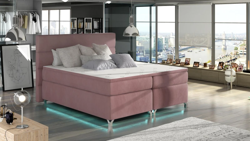 Postel Boxspring Amadeus + LED 200x180, růžová (látka - bao 17)