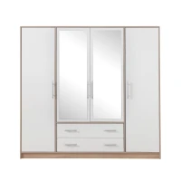 Šatní skříň Smart 200 cm, dub sonoma/bílá, zrcadlo