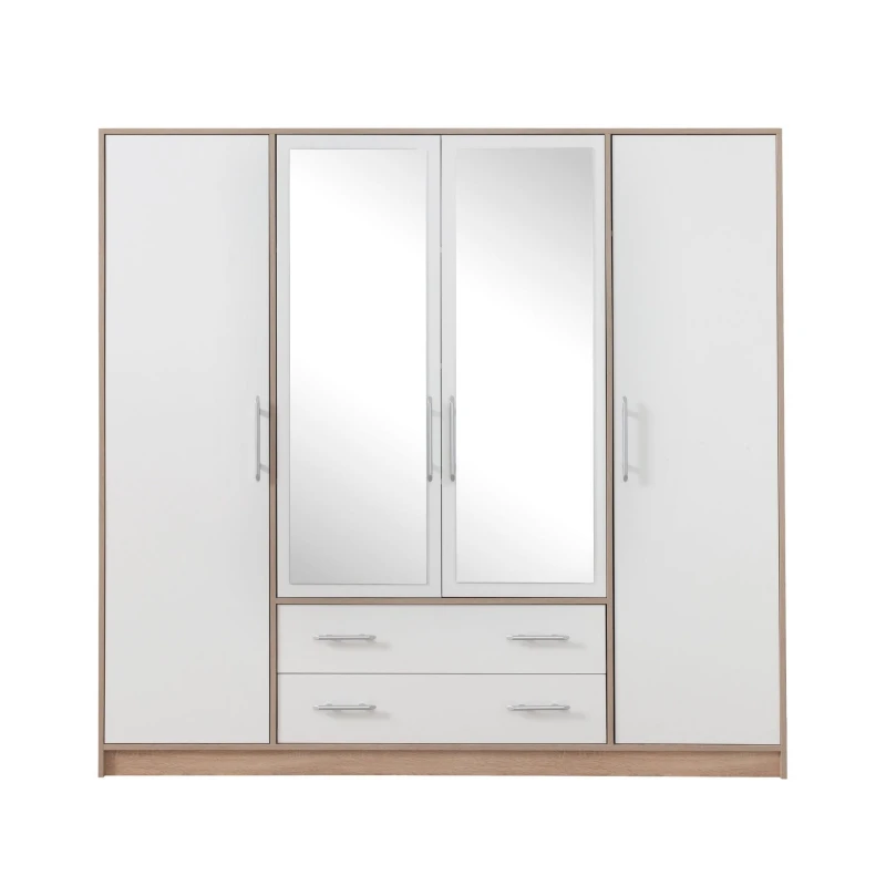 Šatní skříň Smart 200 cm, dub sonoma/bílá, zrcadlo