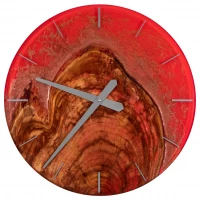 Dřevěné hodiny s pryskyřicí Ø 40cm - hruška, červená/zlatá perleť