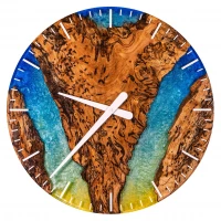Prémiové dřevěné hodiny s pryskyřicí Ø 50cm - špaltovaný buk, The Earth