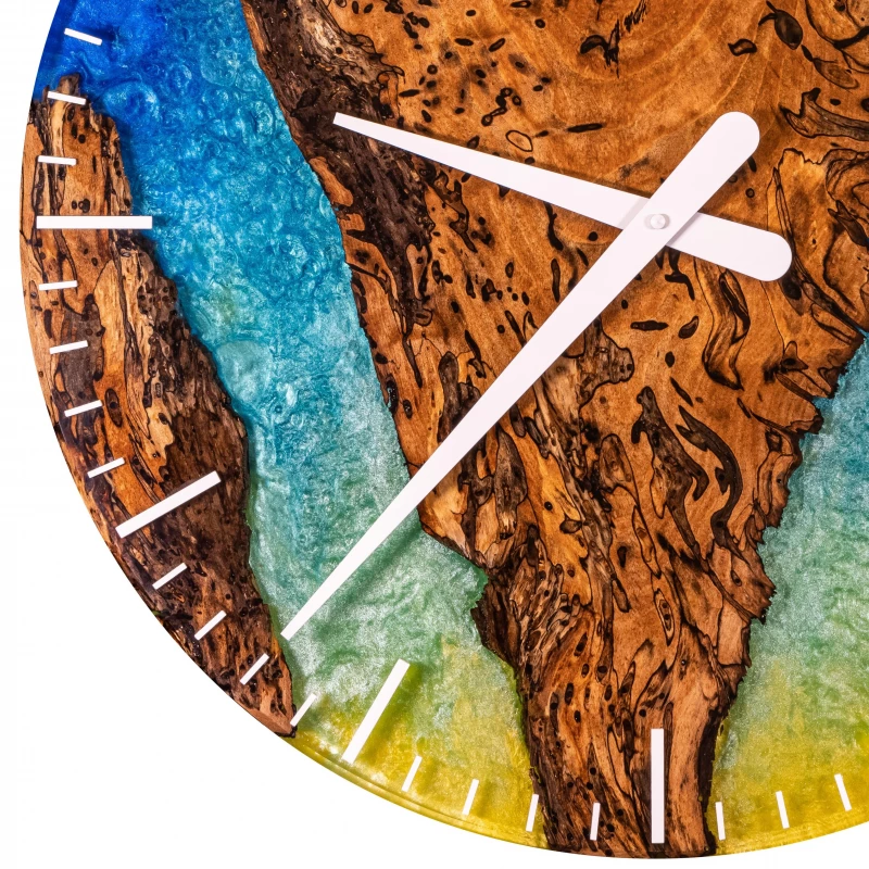 Prémiové drevené hodiny s epoxidovou živicou Ø 50cm - špaltovaný buk,  The Earth
