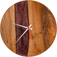 Drevené hodiny s epoxidovou živicou Ø 30cm - orech, vínová perleť