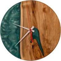 Drevené hodiny s epoxidovou živicou Ø 30CM - orech, zelená perleť