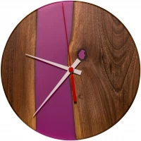 Dřevěné hodiny s pryskyřicí Ø 30CM - ořech, růžová