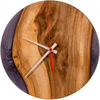 Dřevěné hodiny s pryskyřicí Ø 30CM - ořech, fialová perleť