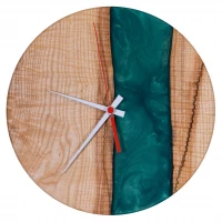Dřevěné hodiny s pryskyřicí Ø 30CM - jasan, zelená perleť