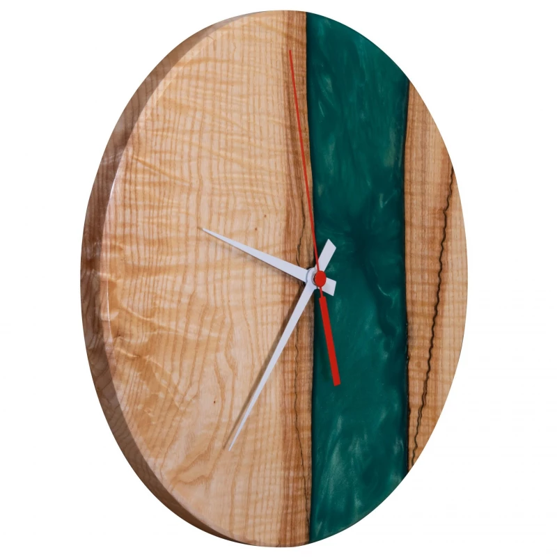 Dřevěné hodiny s pryskyřicí Ø 30CM - jasan, zelená perleť