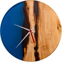 Dřevěné hodiny s pryskyřicí Ø 30CM - kaštan, modrá
