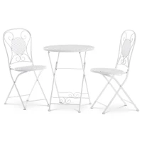 Záhradný set, stôl + 2 stoličky, kov, biely lak