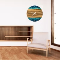Dřevěné hodiny s pryskyřicí Ø 50CM - ořech a moře