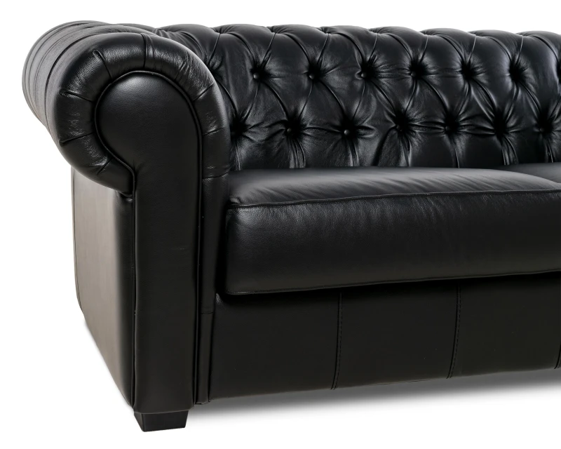 Kožená pohovka CHESTERFIELD - 3P, čierna (Rimini 2044)