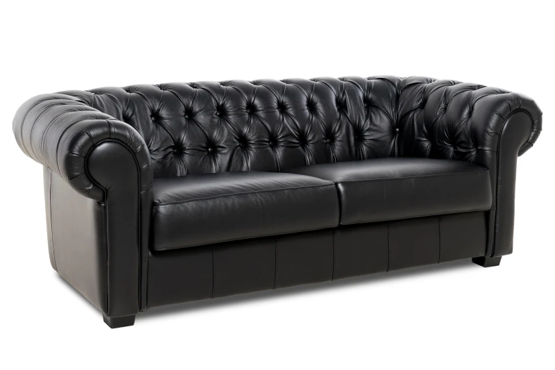 Kožená pohovka CHESTERFIELD - 3P, čierna (Rimini 2044)