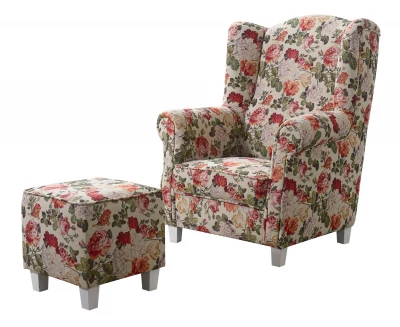 Kreslo ušiak AS s taburetom - kvetované