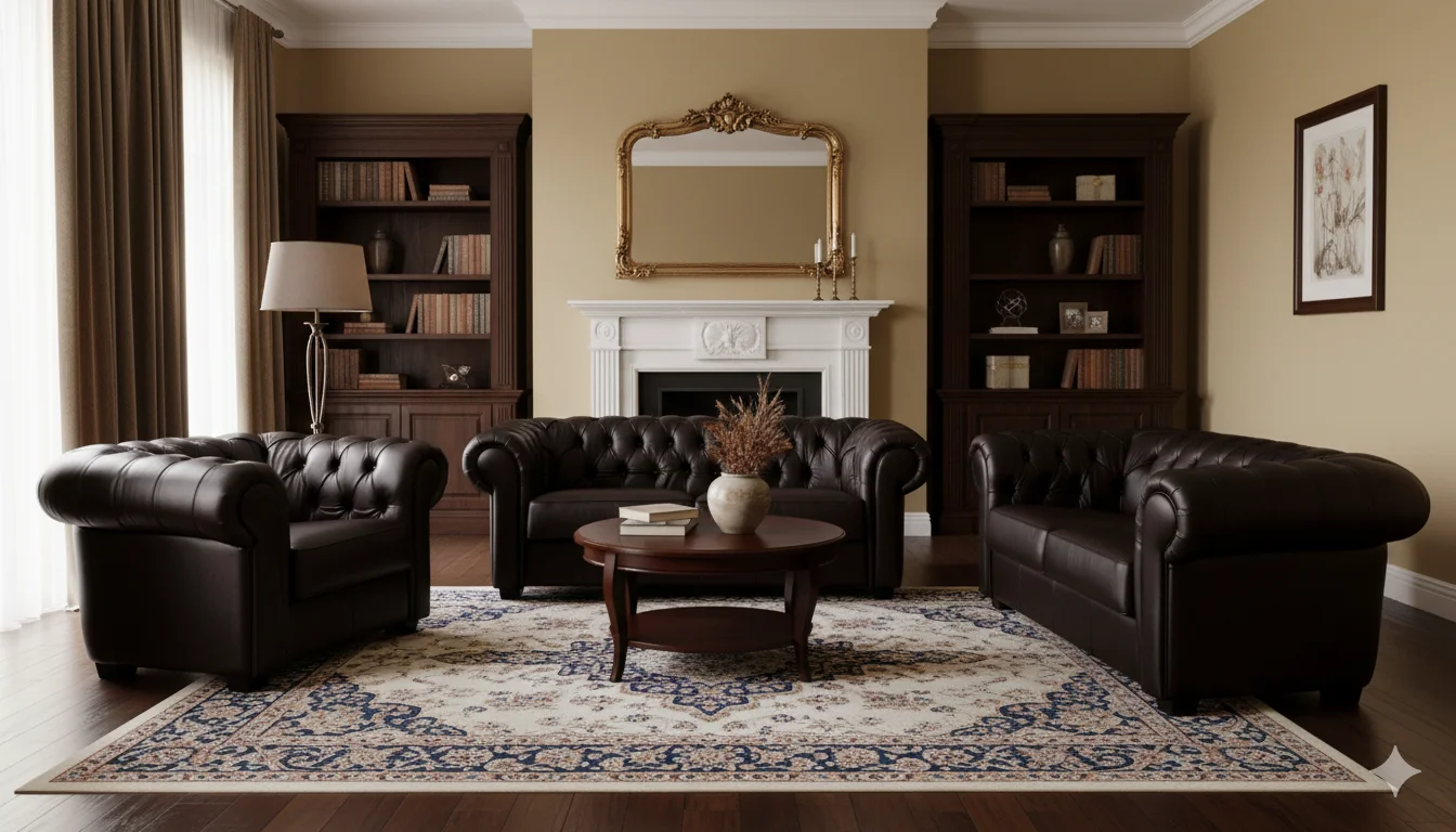 Celokožená sedací souprava Chesterfield 3+2+1