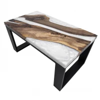 Konferenční stolek 80 x 45 cm - ořech / bílá perleťová epoxidová pryskyřice