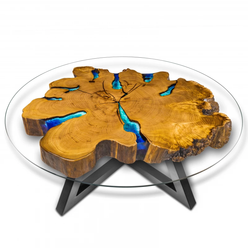 Konferenční stolek - průměr 100 cm - kořen akátu / epoxidová pryskyřice