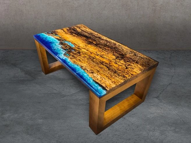 Konferenčný stolík - 91 x 51 cm - špaltovaný buk / epoxidová živica