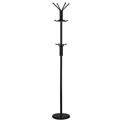 Věšák stojanový, výška 182 cm, kovová konstrukce, černý matný lak, nosnost 10 kg