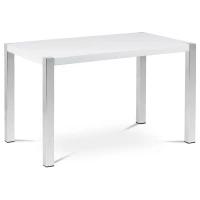 Jídelní stůl 120x75 cm, MDF deska, bílý vysoký lesk, chromované nohy