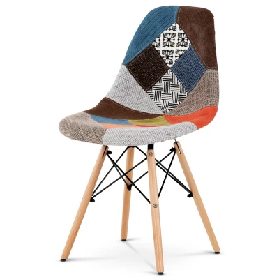 Jídelní židle, potah látka patchwork, podnož masiv přírodní buk, kov - černý lak