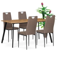 Jídelní set 1+4, stůl 150x80 cm, MDF, dekor medový dub, kov - černý lak, židle potah hnědá látka, kov - antracitový lak
